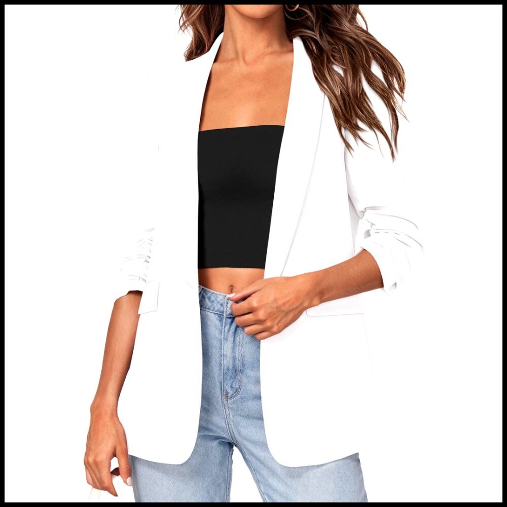 Lightweight Blazer with Ruched leeves, Business Casual, Slim Fit Jacket
